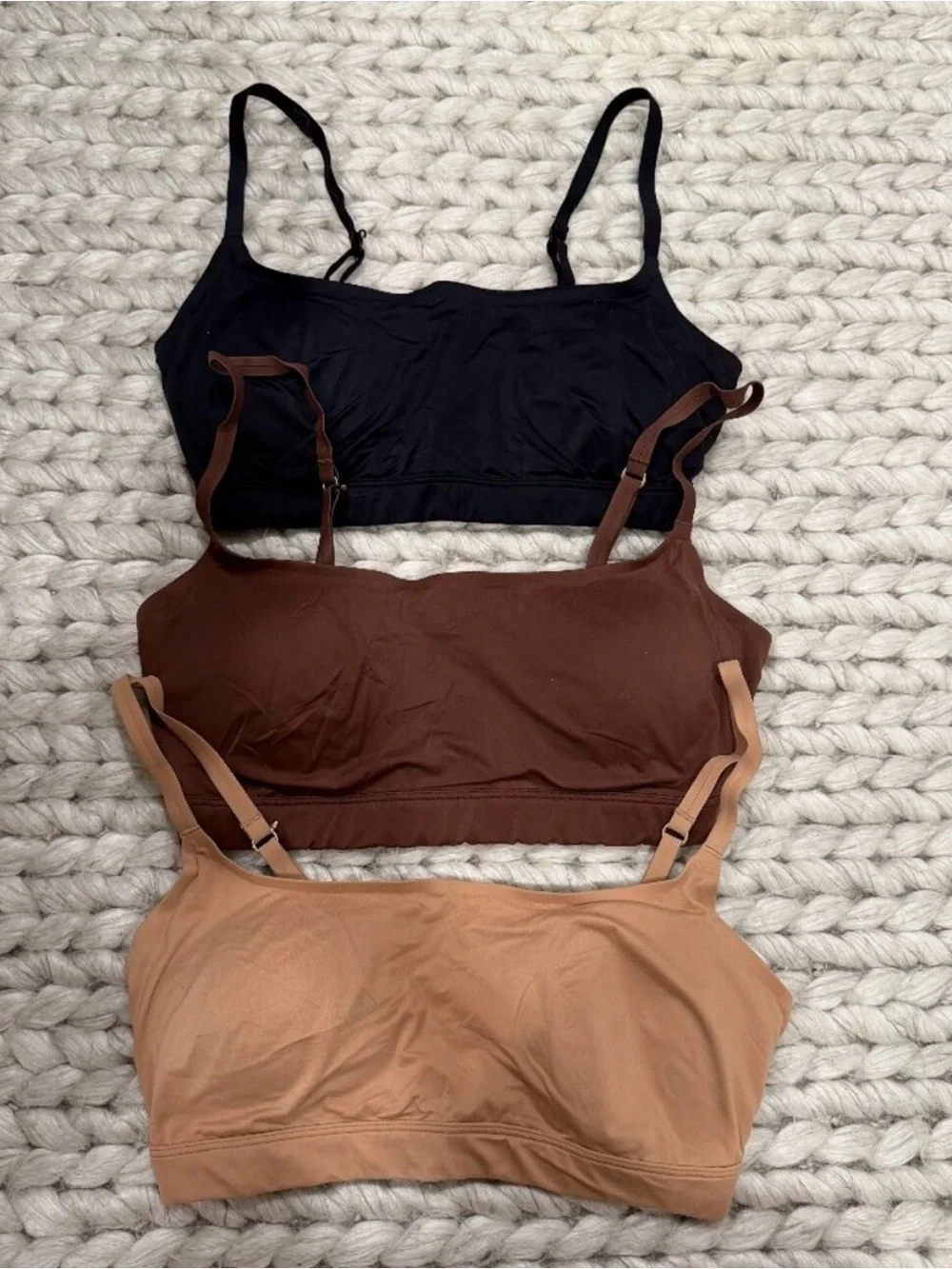 Set of 3 Seamless Bralettes - Black, Brown, Nude